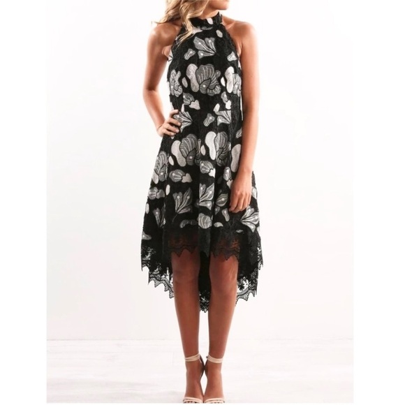 NICHOLAS Dresses & Skirts - NICHOLAS black lace high low lace halter dress NWT